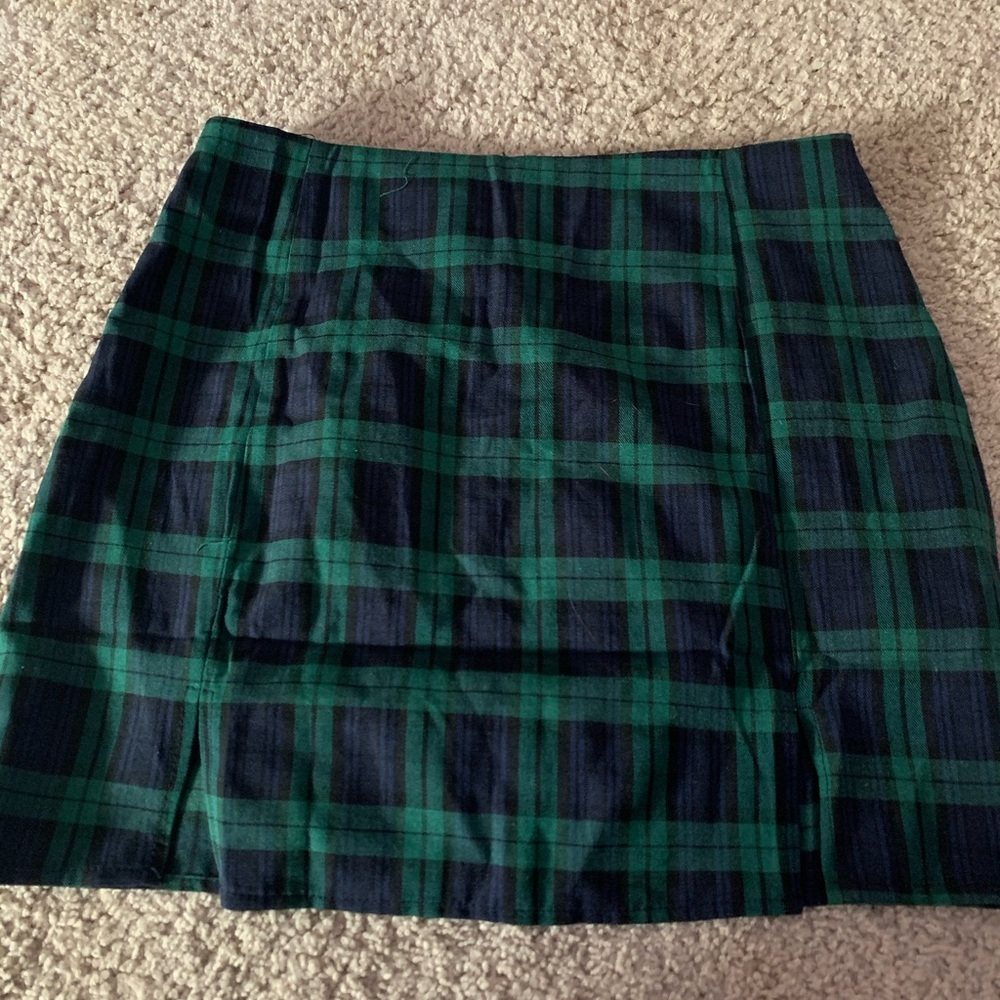 green and blue plaid skirt